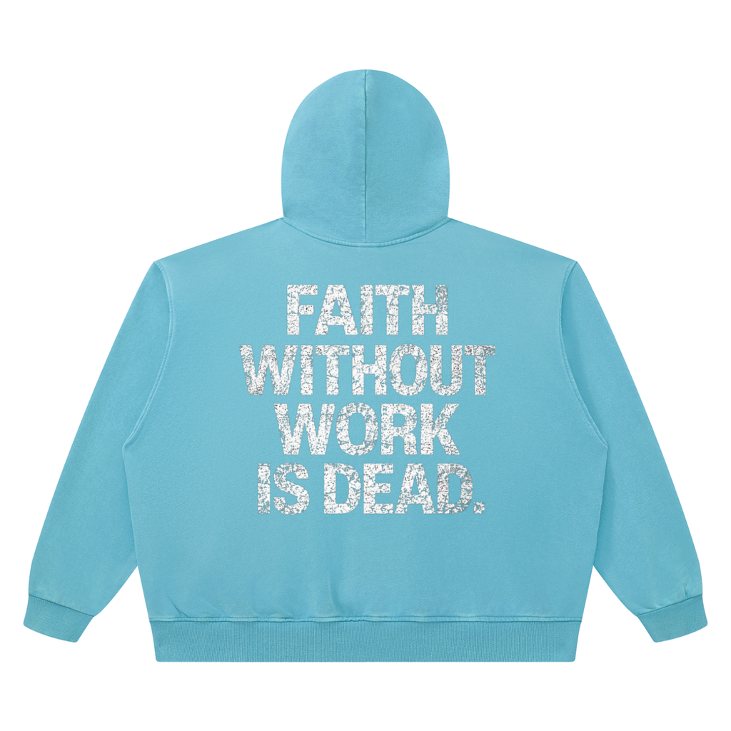 Faith Without Work Is Dead Unisex Heavyweight Vintage Wash Boxy Hoodie