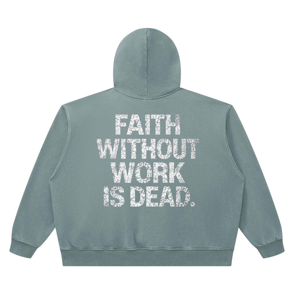 Faith Without Work Is Dead Unisex Heavyweight Vintage Wash Boxy Hoodie