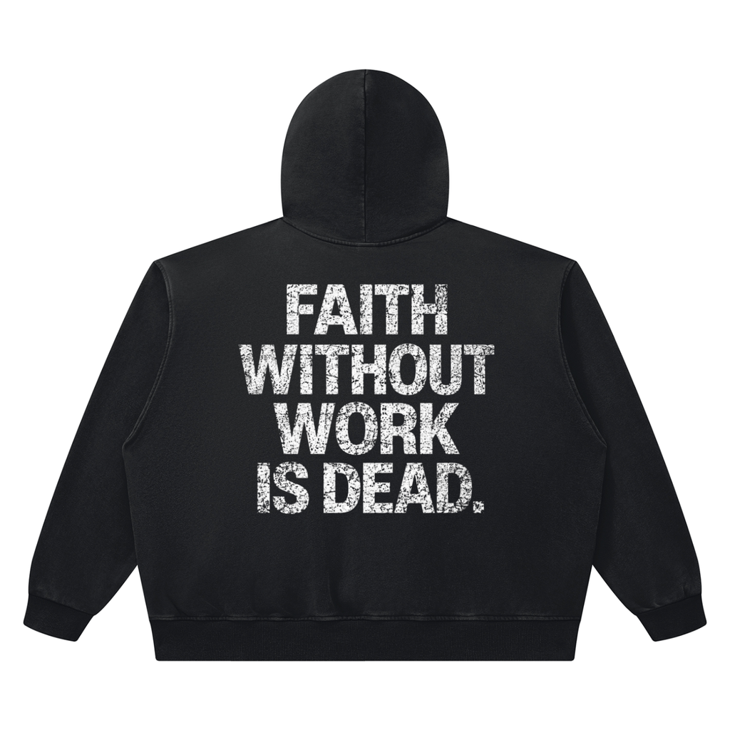 Faith Without Work Is Dead Unisex Heavyweight Vintage Wash Boxy Hoodie
