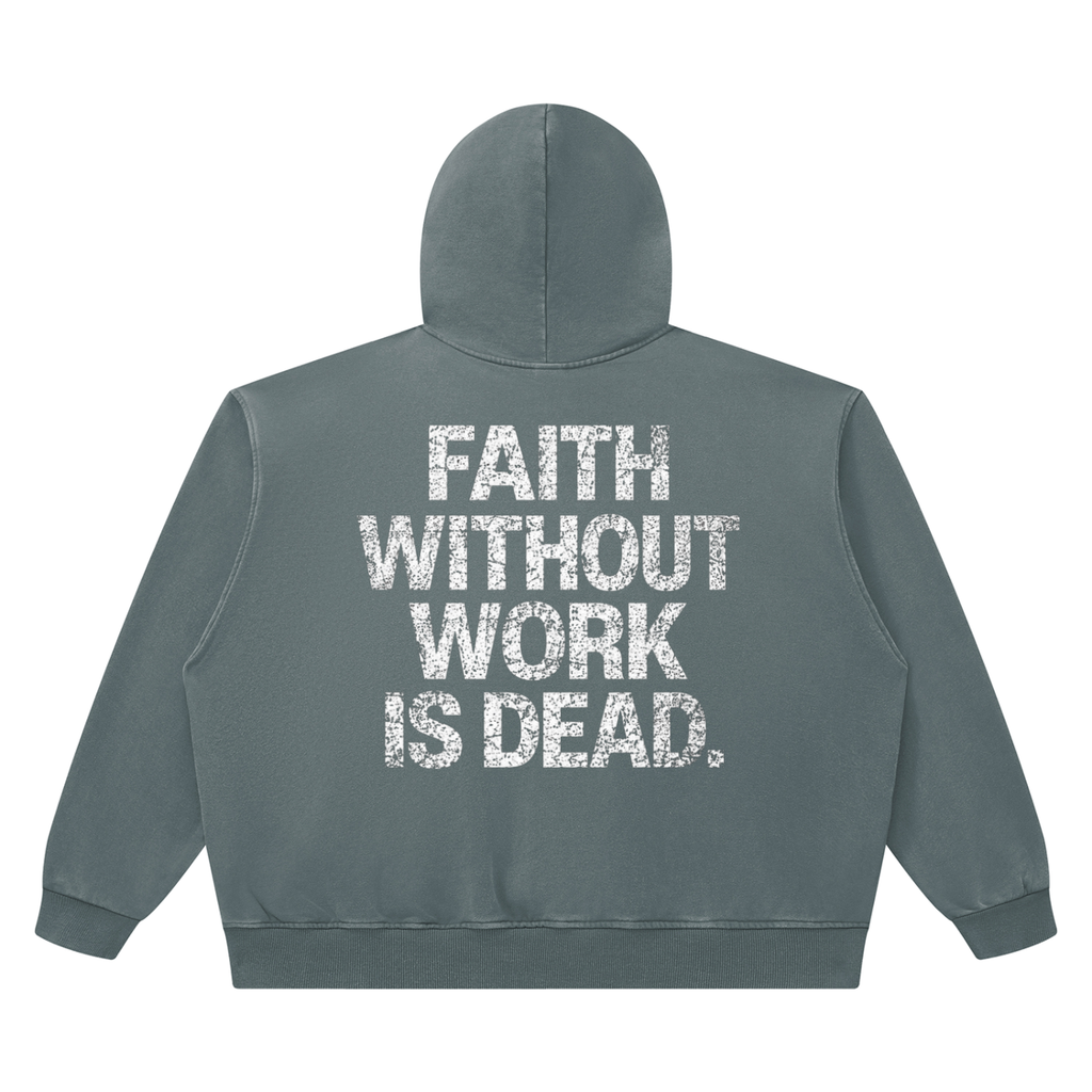 Faith Without Work Is Dead Unisex Heavyweight Vintage Wash Boxy Hoodie