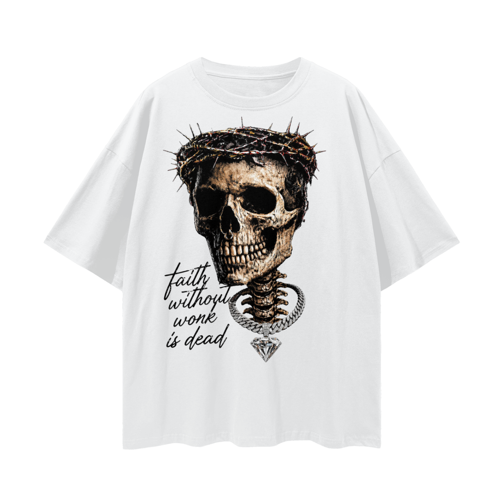 Skull FWWID Streetwear Loose Drop Shoulder T-Shirt