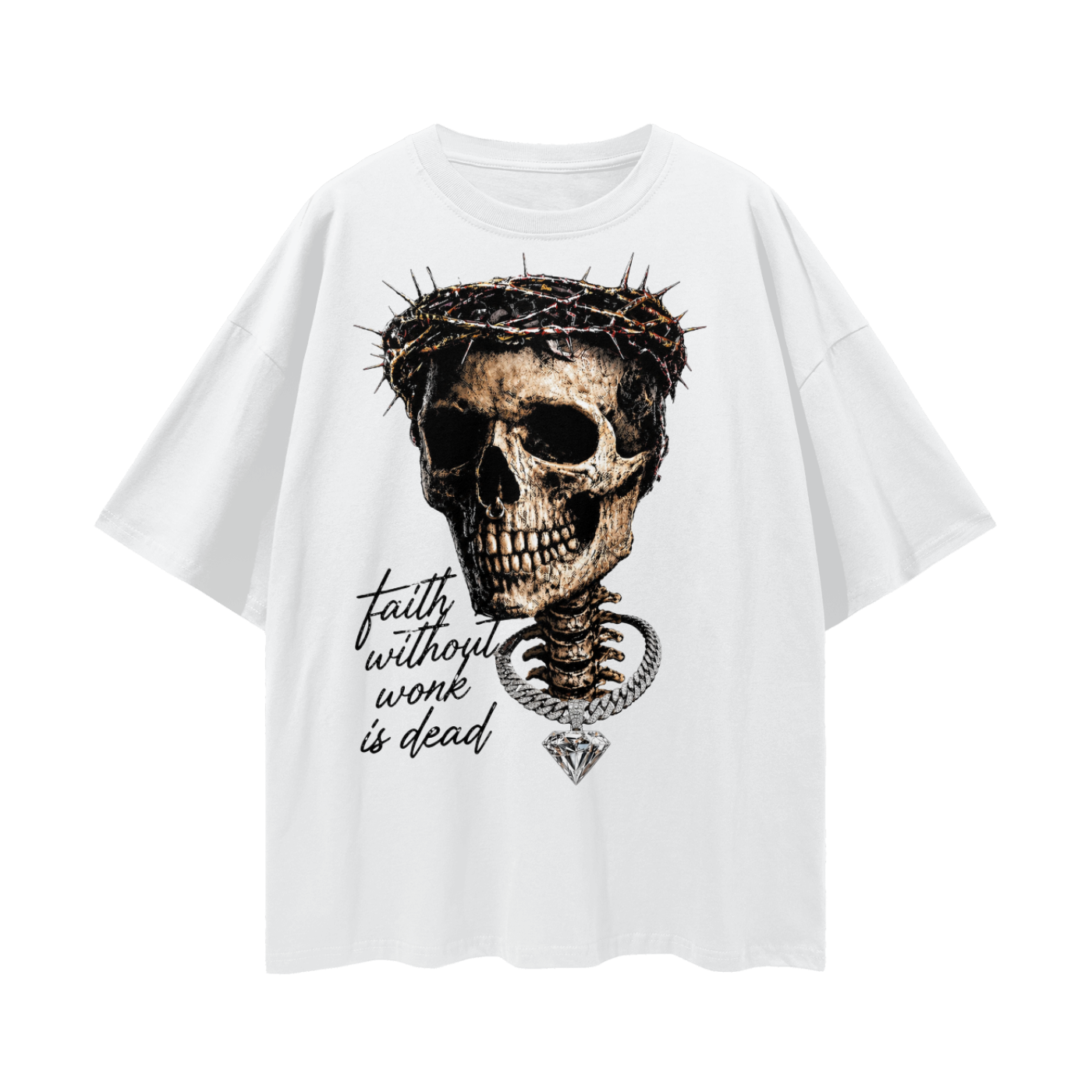 Skull FWWID Streetwear Loose Drop Shoulder T-Shirt