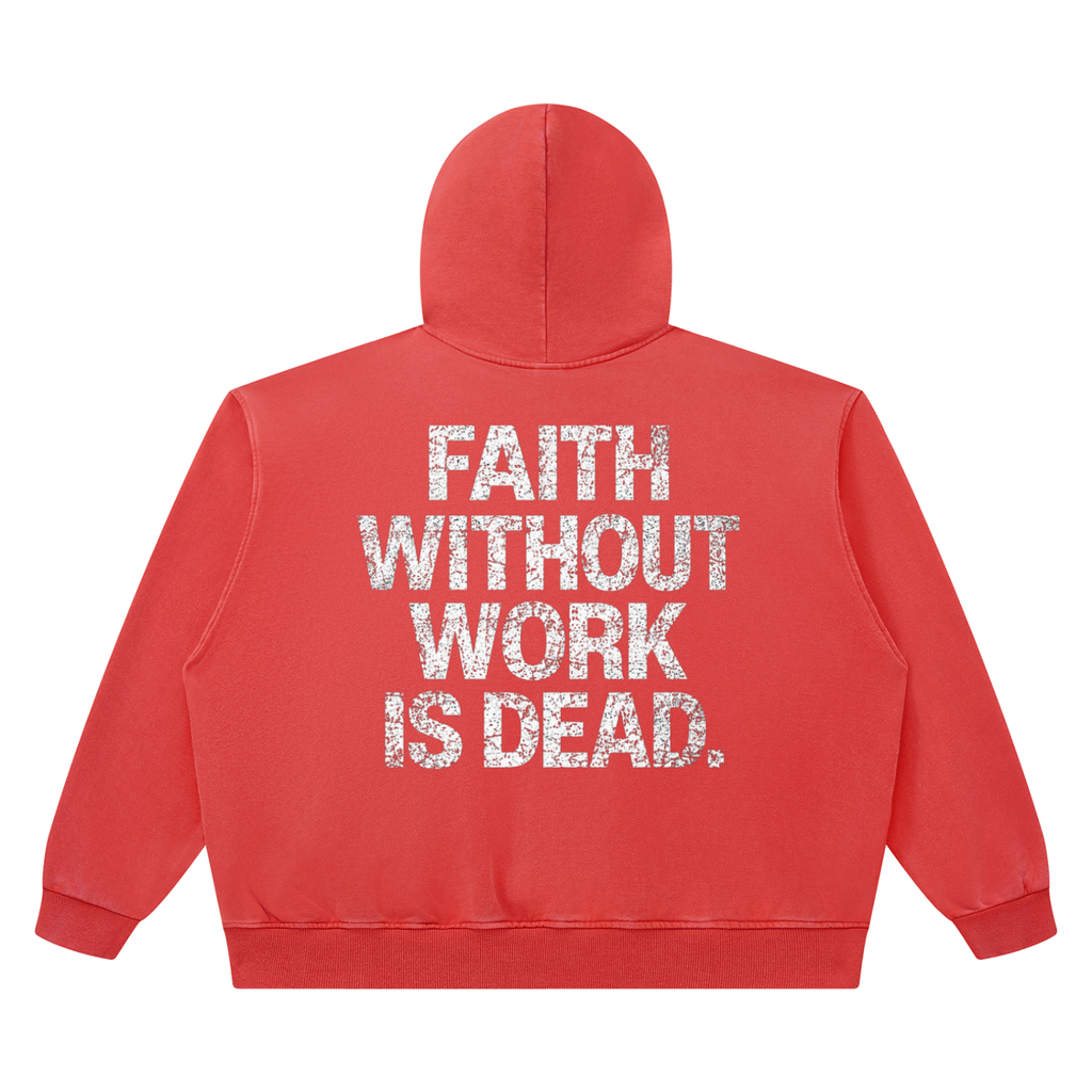 Faith Without Work Is Dead Unisex Heavyweight Vintage Wash Boxy Hoodie