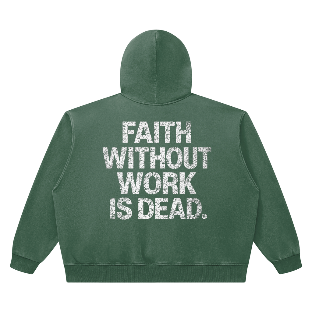 Faith Without Work Is Dead Unisex Heavyweight Vintage Wash Boxy Hoodie